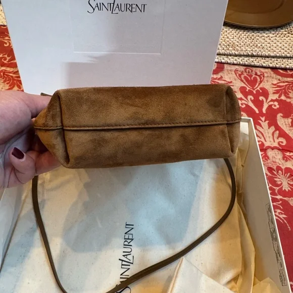 Yves Saint Laurent Brown Suede Bucket Shoulder Bag with Gold Hardware - Picture 3 of 9